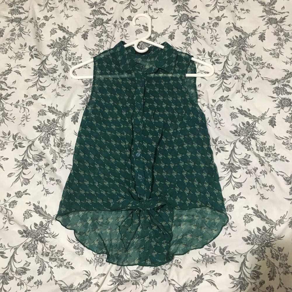 Green Patterned Button Up Blouse
